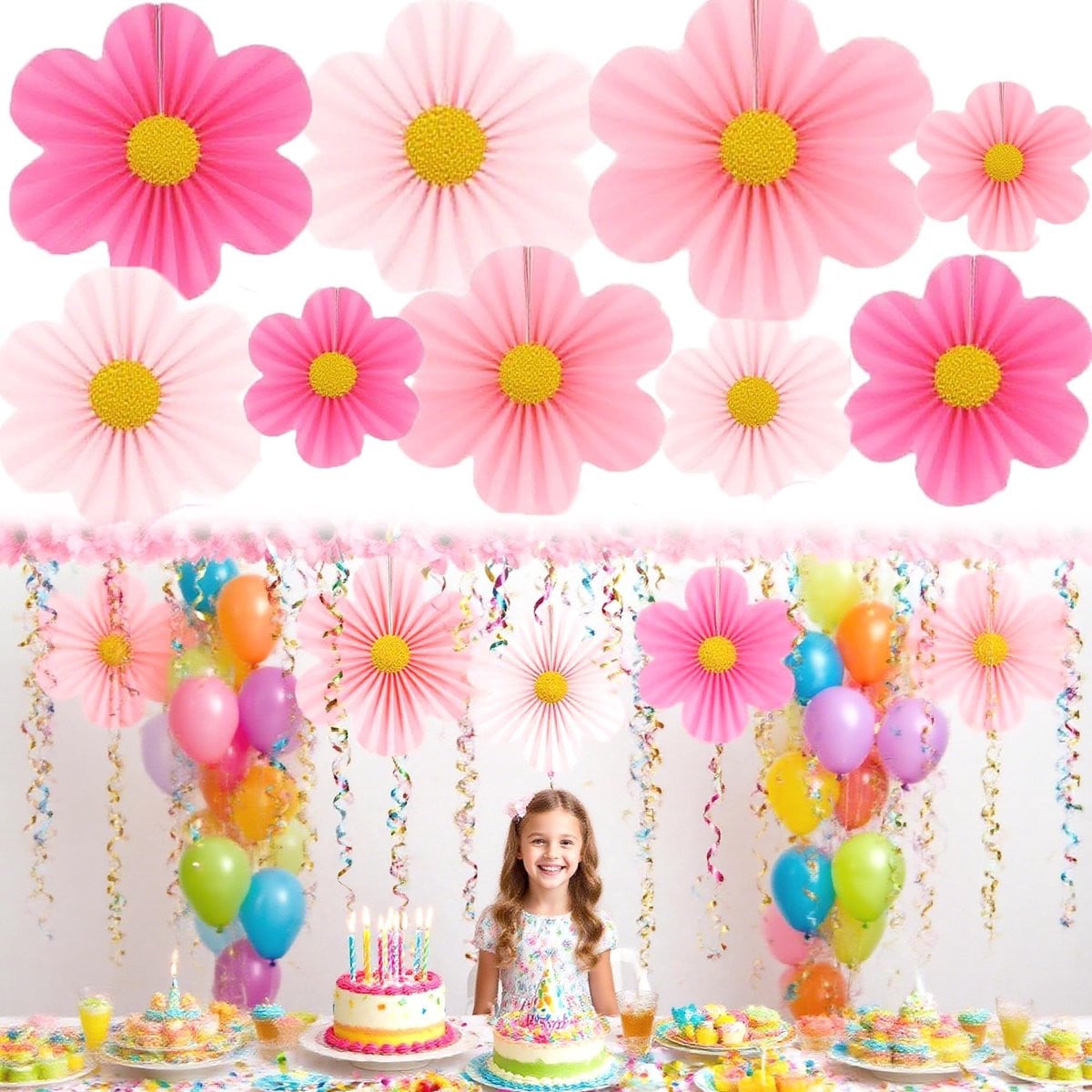 Dailygoods Set van 9 Papieren Bloemenwaaiers voor Hangende 3D Decoratie