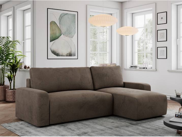 Velvet Stoff, Velvet Couch, Sofa mit Schlaffunktion und Bettkasten, Schlafsofa Velvet, Couchgarnitur Ecke Bettcouch, Velvet Stoff - ARGOS - Braun Velvet