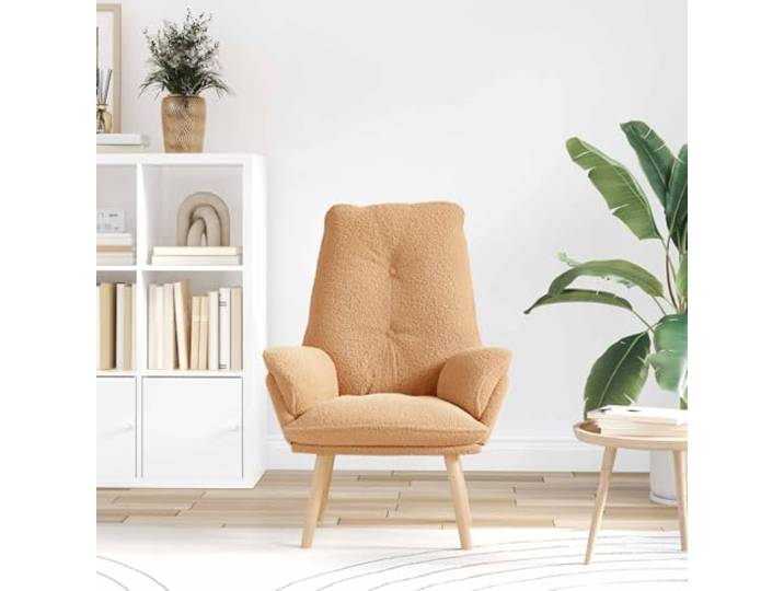 IBUQDDV Sessel Beige 69 x 74 x 93 cm Sherpa-Stoff mit Armlehnen Sherpa-Stoff, Gummibaum-Beine, Polsterarmlehnen, hohe Rückenlehne, minimalistisch, Wohnzimmer, Schlafzimmer, Büro