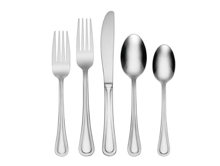 Oneida Tress 18/0 Besteckset für 8 Personen, 62-teilig Spiegel-Finish, spülmaschinenfest, inklusive Servierlöffel und Utensilien-Set, Besteck-Set, Hochzeitsbesteck