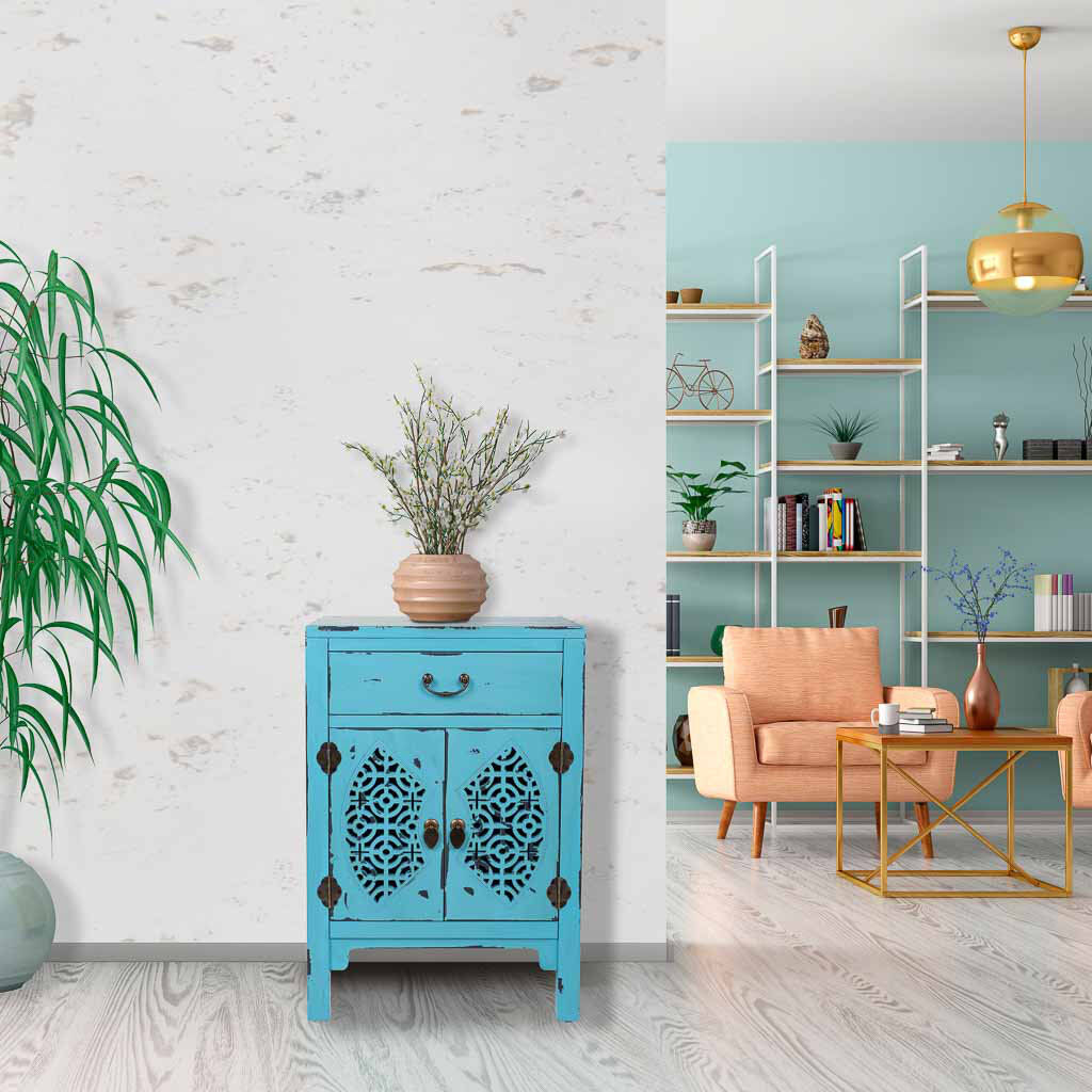 Latitude Vive Alissa 1 -Drawer 2 -Door Accent Cabinet Antique Blue 75cm H X 48cm W X 32cm D