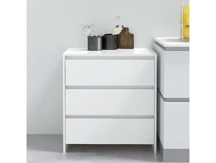 Buffet - Aggloméré - Blanc Brillant - Bois - Elégance - Chic - 70x41x75 cm