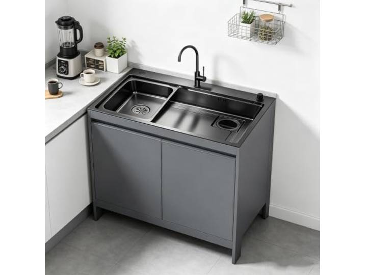 Modernes Edelstahl-Spülbecken mit Wabenaluminium-Schrank & Abfluss-Set für Innen-/Außenbereich, Terrasse und Garten