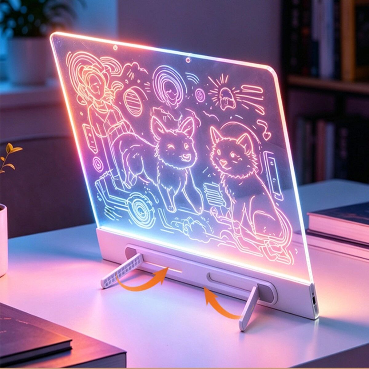 INF Tableau lumineux acrylique LED rechargeable - Tableau effaçable lumineux avec câble Type-C 1m, 7 modes de couleur, batterie