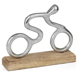 Moritz Moderne Fahrrad Dekofigur aus Aluminium auf Mangoholzsockel ca. 17,5 x 5 x 14,5 cm - Abstrakte Metall-Figur für Fahrradfahrer & Radliebhaber