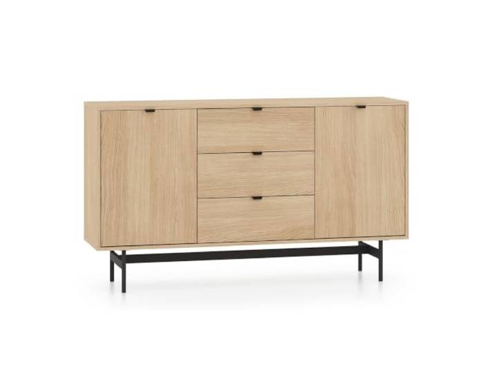 Selsey Kommode 150 x 40 x 85 cm Zwei Türen, DREI Schubladen, Eiche Vollauszug, ABS-Kanten, Metallgestell, Staubresistent, Pflegeleicht