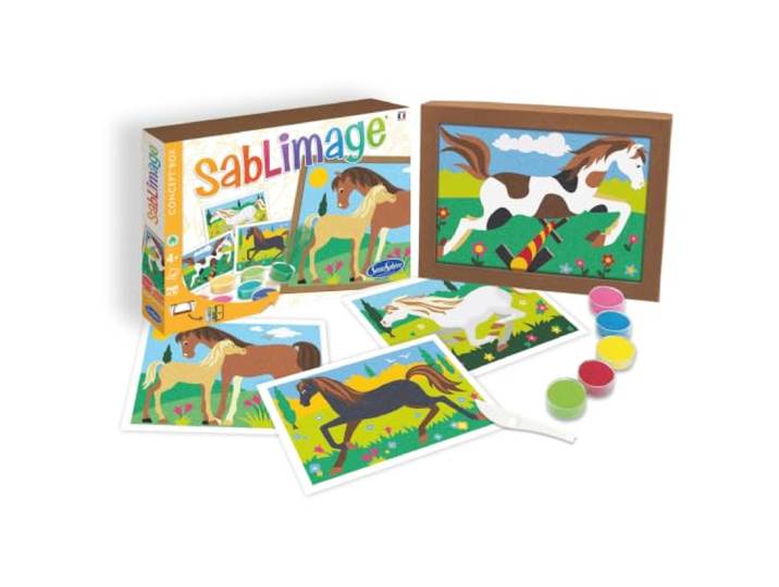 Sentosphere 3980887 - Sablimage Sandbilder Bastelset für Kinder, Motiv Pferde, Kreativset, DIY, Bunt