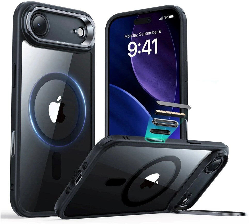 ESR iPhone Air Classic Hybrid Stash Cover m. Kickstand - MagSafe Kompatibel - Gennemsigtig / Sort