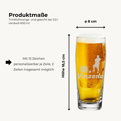 Willi Becher Bierglas Helles-Glas 0,5 l mit Eichung - Spieler mit Bierfass