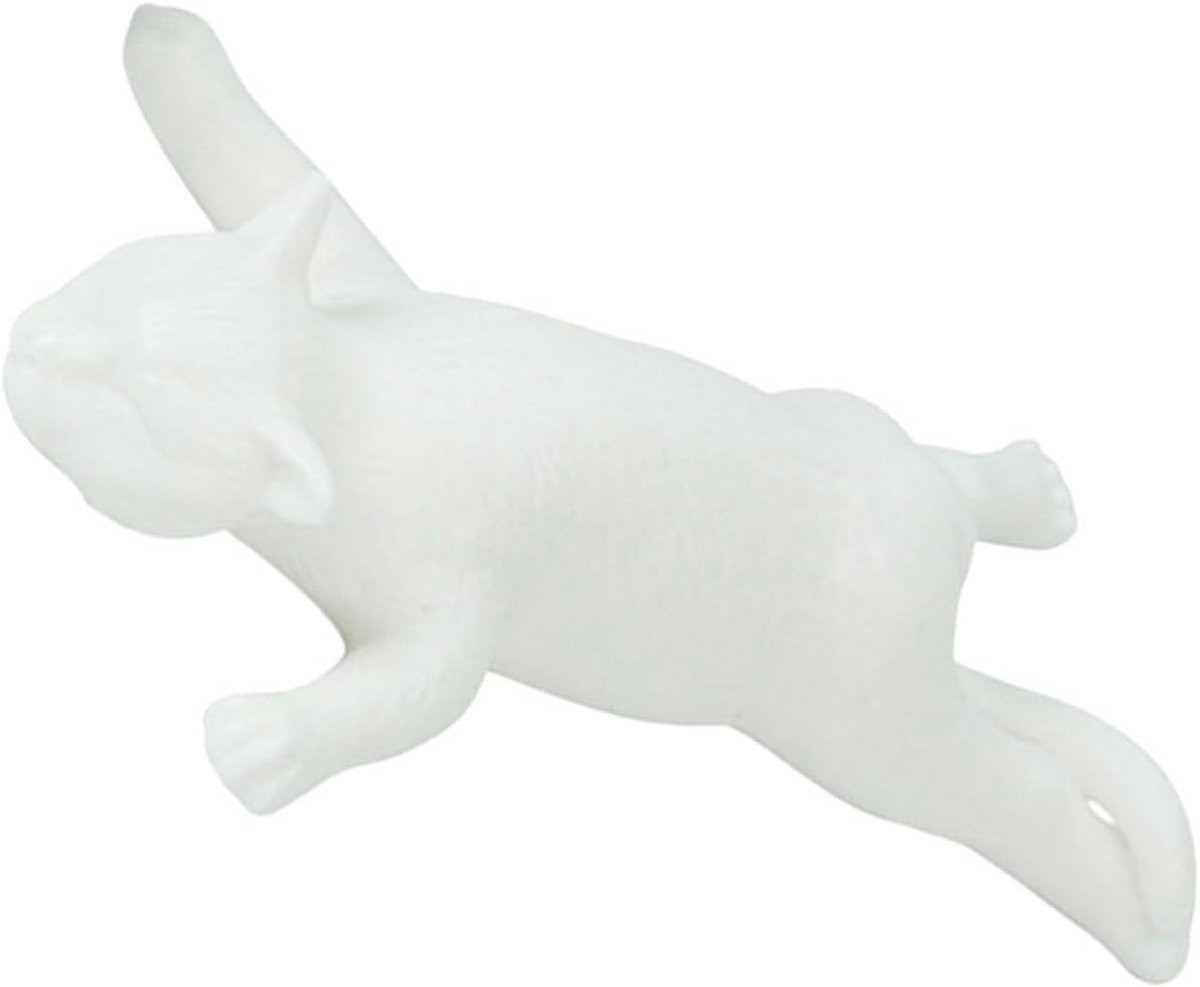 Wit Keramisch Kattenbeeldje - Handgemaakt Miniatuur Design voor Bureau Decoratie - Hoogte: 11,3 cm