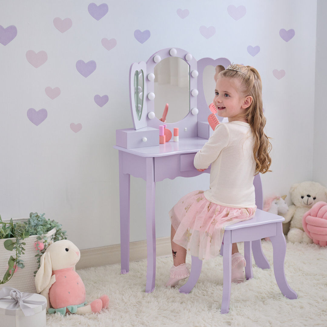 Teamson Kids Heart Glow Play Vanity Set Purple 35cm H X 36cm W X 39cm D