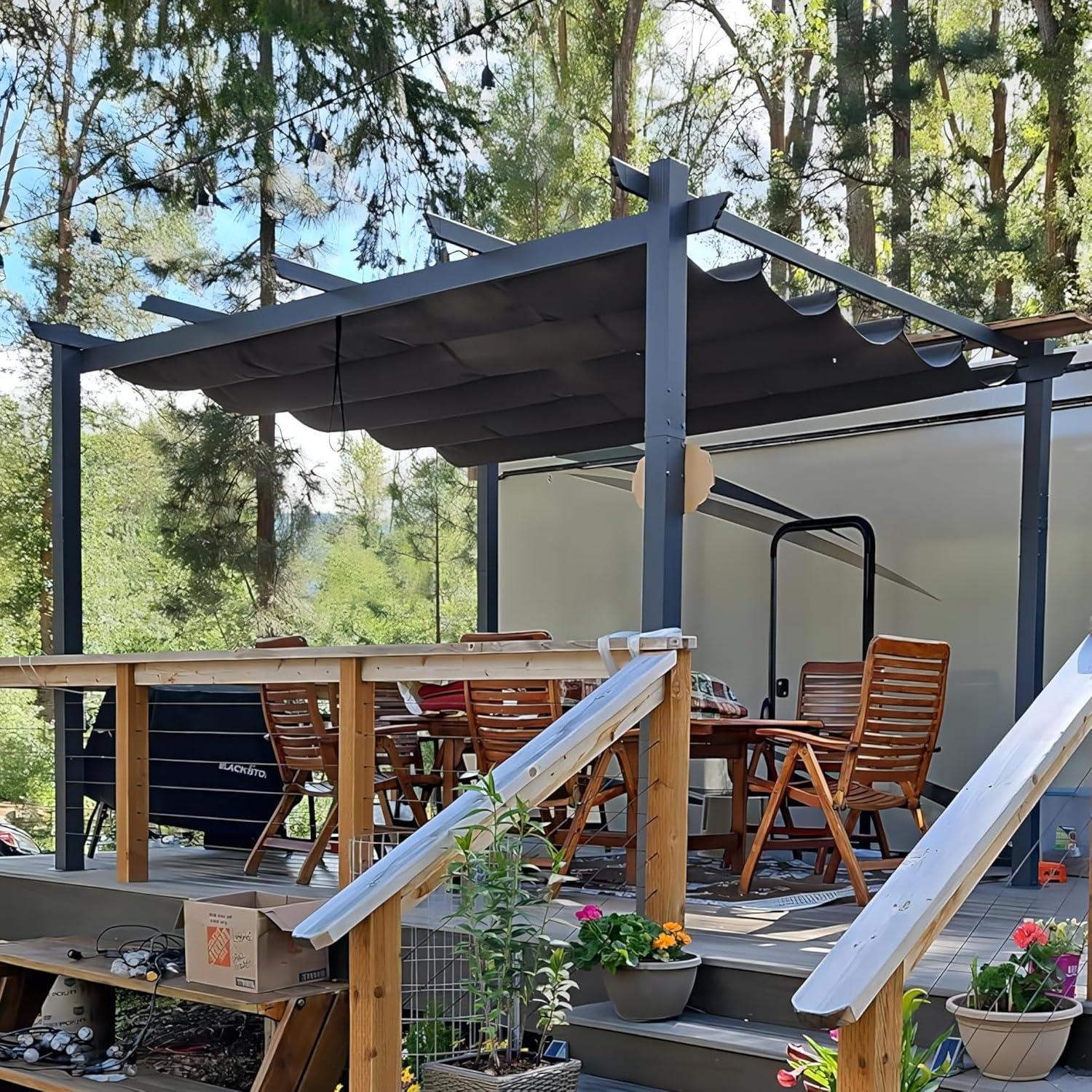 PURPLE LEAF Aluminium Pergola 3 x 4 m Wasserdicht Stabil Winterfest, Garten Pavillon mit Sonnenschutz uberdachung, UV-Schutz, Grau