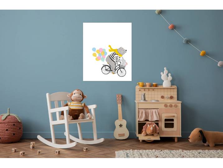 Bild mit Rahmen LÜTTENHÜTT oder Poster, Bär mit Hase auf Fahrrad , bunt (farbe bild(er): bunt), B:50cm H:70cm T:0,2cm, Papier, Bilder, Bild mit Rahmen, HD Premium Druck