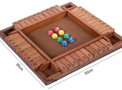 Uplifted Finds 4 Player Wooden Shut The Box Dice Game Classic Family And Pub Strategy Entertainment style 7 With 8 Dices