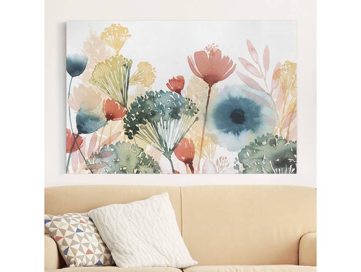 Impression sur toile Fleurs d’été I Lin Blanc 90cm