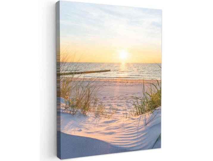 MuchoWow Leinwandbild - Strand - Sonne - Düne - Gras - Sand - Horizont - 60x80 - Gemälde, Hellblau, Textil, Kiefer, Abstrakt, Rechteckig, 60x80 cm, gerahmt, Bilder & Rahmen, Bilder, Wandbilder