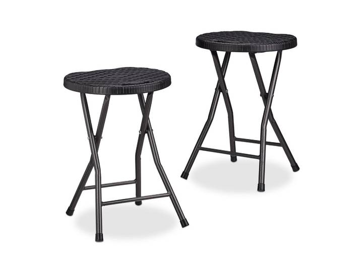 Relaxdays Klapphocker Schwarz 2er-Set, Kunststoff, Metall, 33x45x29 cm, Gartenmöbel, Gartensessel, Gartenklappstühle