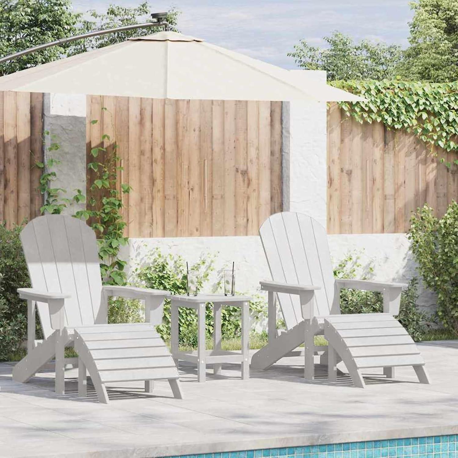 2 Adirondack-Stühle mit Fußstützen aus weißem HDPE für Terrasse, Camping und Café