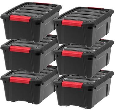 IRIS 12 Quart Stack & Pull Box, 6 Pack, Black