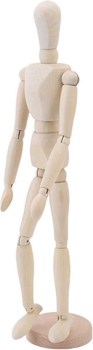 Houten Tekenpop Kunstenaar Mannequin voor Anatomie Studeren met Gelede Gewrichten, Houtkleur, Hoogte: 43 cm