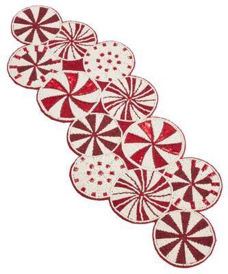 Saro Lifestyle Beaded Candy Cane Table Runner