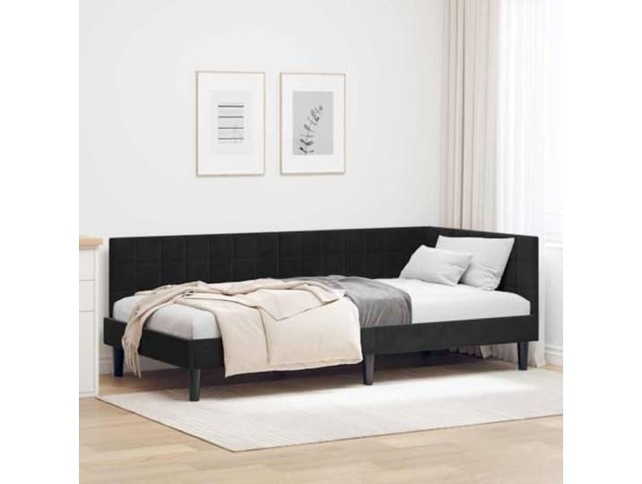 WDGJJFECNMUEHI Stoffbezug Schlaffunktion Couchbett Schwarz 90x190 cm Eckbettgestell mit Kopfteil Schwarz 90x190 cm Samt L Form Sofa Bett mit Lattenrost Stauraum Gästebett