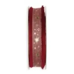 Geschenkband "Eiskristalle" Leinen rot 25mm 15m