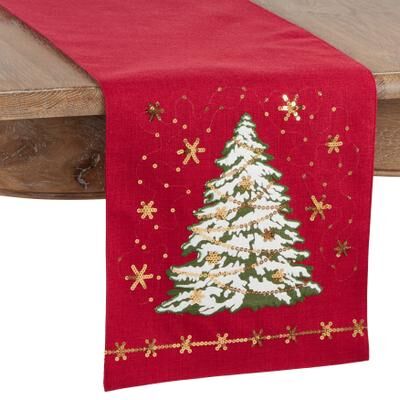 "Saro Lifestyle Table Runner with Christmas Tree Design - 13""x72"""