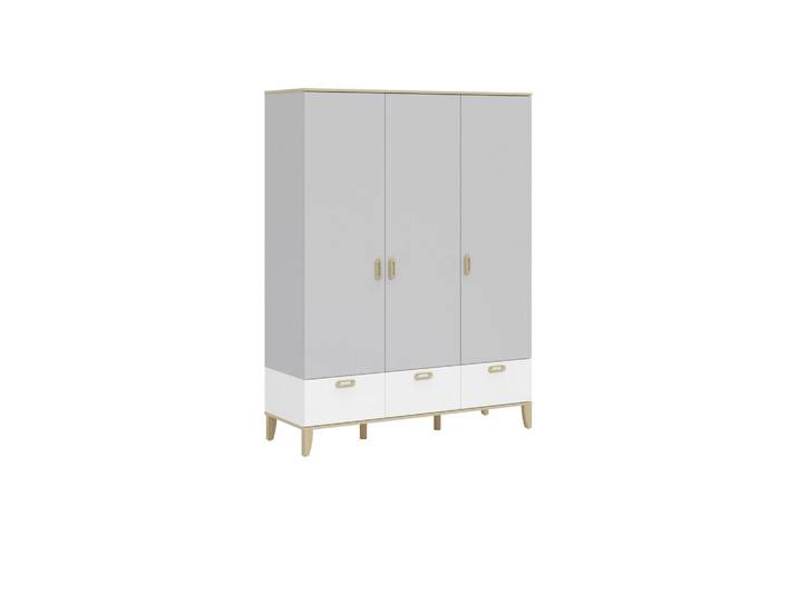 Jimmylee Babykleiderschrank, Grau, Weiß, Wildeiche, Holz, Eiche, 13 Fächer, 3 Schublade(n) Schubladen, 207x52x152 cm, Babymöbel, Babykleiderschrank