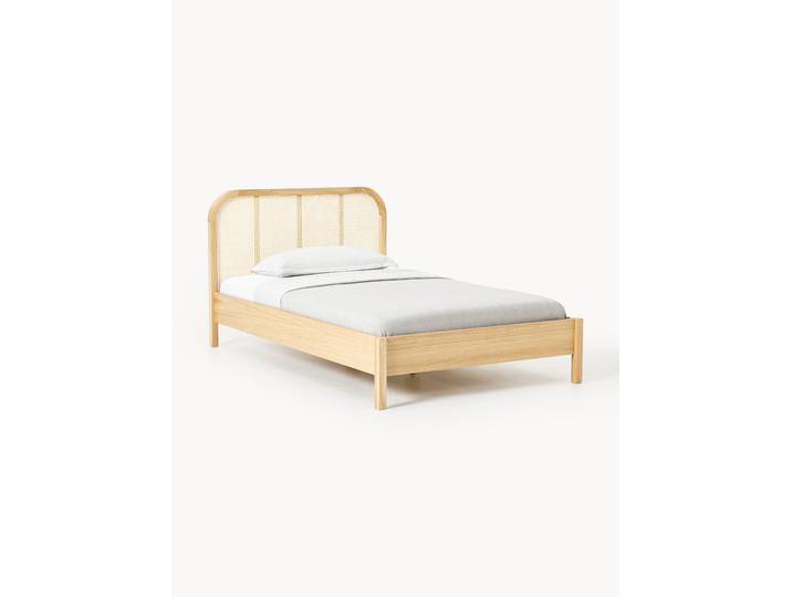 Holz-Einzelbett Jones mit Kopfteil aus Wiener Geflecht