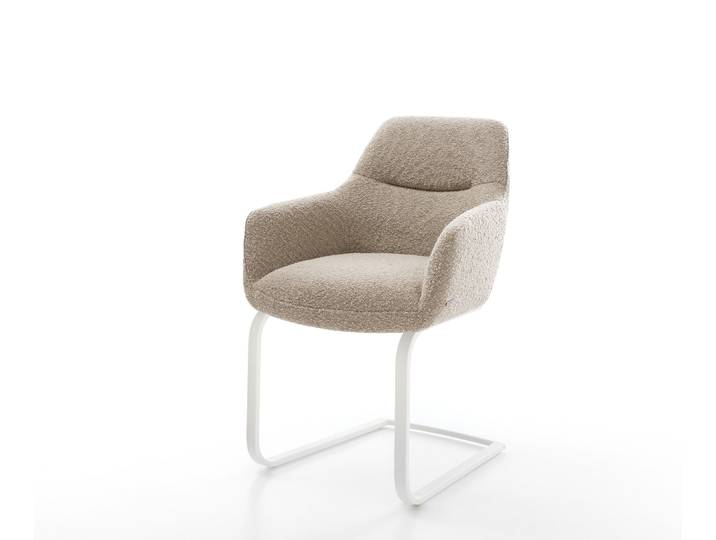 Freischwinger Pejo-Flex Bouclé Schlamm Freischwinger flach Weiß Taschenfederkern, Esszimmerstühle