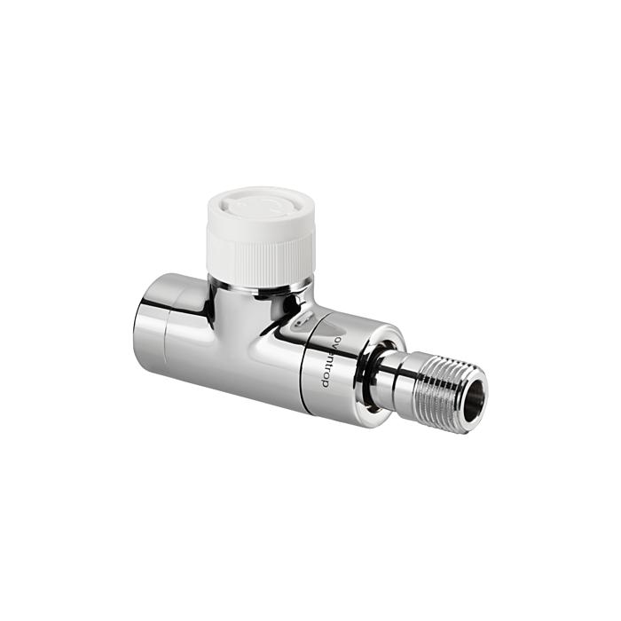 Oventrop Baureihe E Thermostatventil 1163182 Durchgang, stufenlose Voreinstellung, DN 15, Messing, Edelstahl-Design