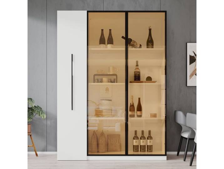 Vitrine d'Exposition - 110 5x35x160cm - Armoire Rangement Coulissante avec Verre Trempé & LED - Blanc