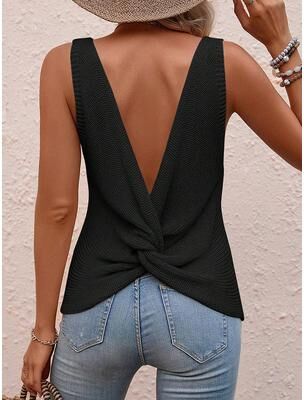 Lush Living Finds Twist Back Sleeveless Knit Top For Women Lightweight Women's Summer Sweater black s