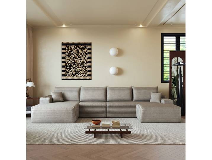 Canape D Angle Modulable 5 Places Camel Canape L Moderne FloraGrace Pour Salon Sans Montage 340x175x83cm