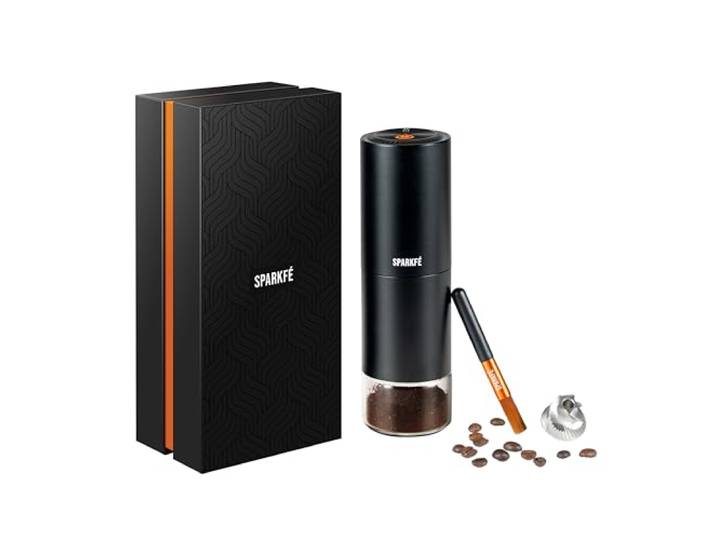 Tragbare elektrische Kaffeemühle, wiederaufladbare Handmühle mit konischem Frässtift aus Edelstahl, einstellbare Mahlgradeinstellungen, für Espresso, Moka, Pour Over, French Press, Cold Brew