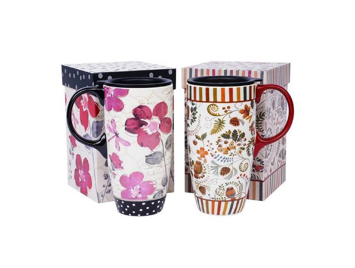LuxusKollektion Tasse Teetasse Keramik 500ml Set 2 Rosa Blüten, Keramik