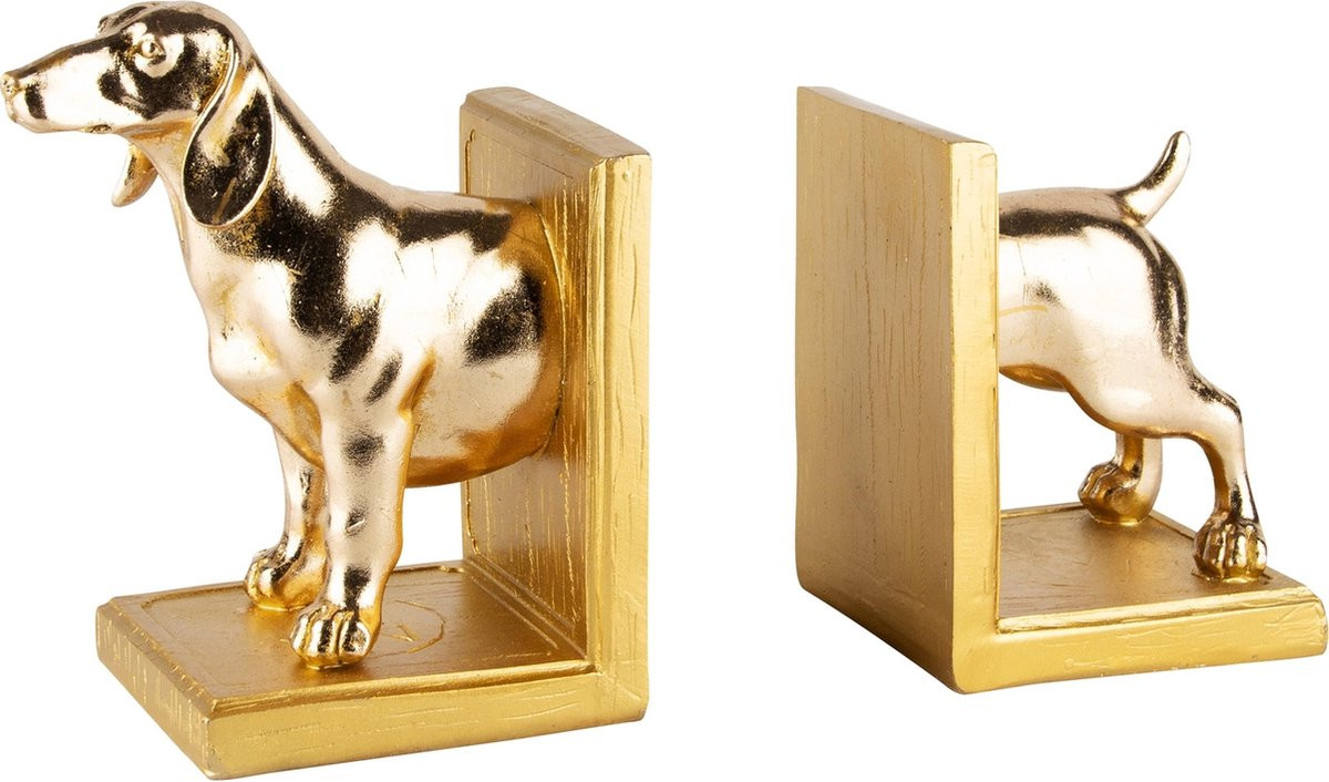 Duo boekensteunen hond, goud, resina, 25 x 9 x 17 cm