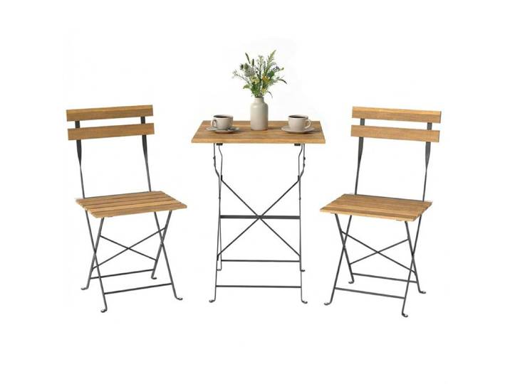 Salon de jardin - mobilier de terrasse - Outsunny - 3 pièces table carrée 2 chaises pliantes - acier bois - 55x55x71cm - naturel