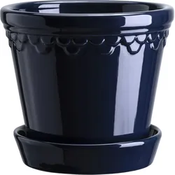 Københavner Blumentopf mit Untersetzer 12 cm, saphirblau glasiert