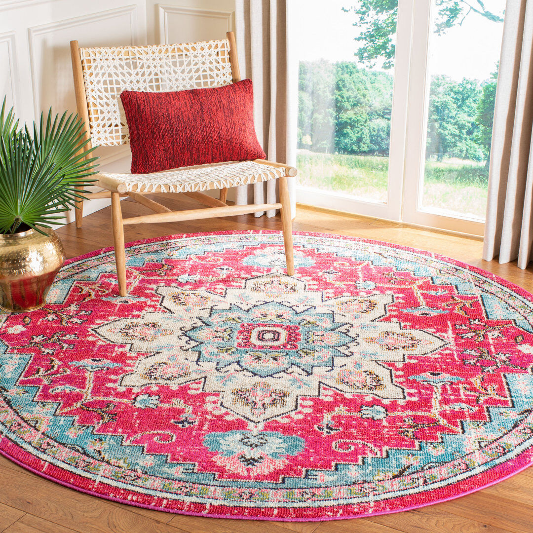 World Menagerie Mifley Oriental Area Rug Pink Round 122cm