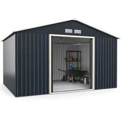 Helloshop26 - Metall-Gartenschuppen 340 x 255 x 210 cm sicher mit 2 Schiebetüren Industriestil graues Stahlblech 20_0020795