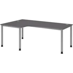 bümö höhenverstellbarer Eckschreibtisch H-Serie 200x120 cm in graphit, Gestell in Silber - Schreibtisch L Form, großer Tisch für's Büro,