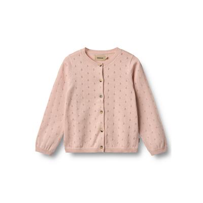 Strickjacke WHEAT "WHEAT Knit Cardigan Maia", Mädchen, Gr. 98, rosa (powder), 100% Baumwolle (Bio), unifarben, normal, Rundhals, Strickjacken Strickjacke