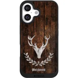 Nivocase Handyhülle für Apple iPhone 16 Hülle NIVOpure Case Schwarz Hirsch Holz Holzoptik (Apple iPhone 16), Smartphone Hülle, Schwarz