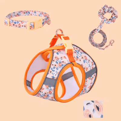 Inspire Picks Cute Small Dog Harness & Leash Set Soft Adjustable Puppy Vest With Cat Collar Accessories orange 3 piece Set s