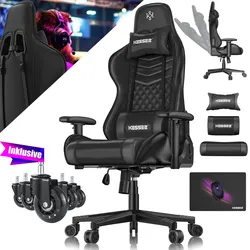 KESSER® Gaming Stuhl Ergonomisch Bürostuhl mit Kopfstütze & Lendenkissen   Racing Gamer Stuhl 150kg belastbar    Armlehne 360°   Drehbarer Schreibtischstuhl Gaming Chair + Gummi-Rollen