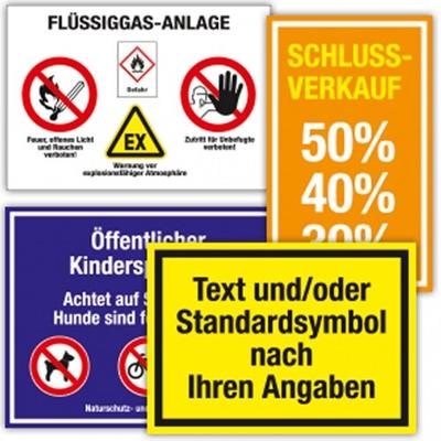 Dreifke® Hinweisschild mit Text,Symbol und/oder Logo nach Angabe,Kunststoff,bis 200x100mm
