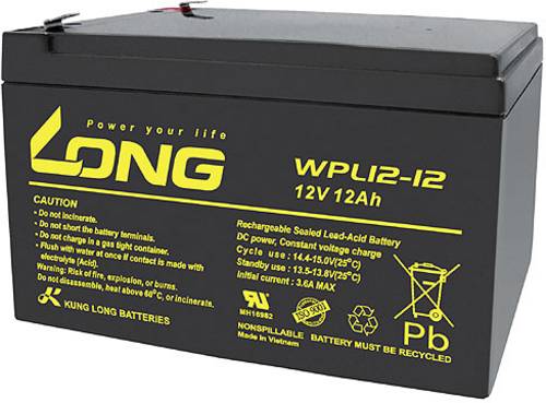 Long WPL12-12 WPL12-12 Bleiakku 12 V 12 Ah Blei-Vlies (AGM) (B x H x T) 151 x 93 x 98 mm Flachstecker 6.35 mm Geringe Selbstentladung, Wartungsfrei