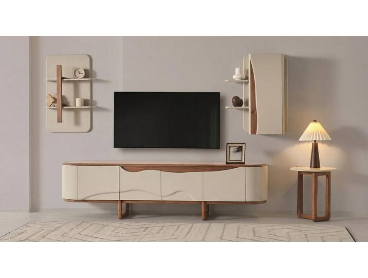 JVmoebel Wohnwand Wohnwand set TV-Lowboard Wandregal Hängeschrank Schlichte Eleganz, (3-St), Made in Europa